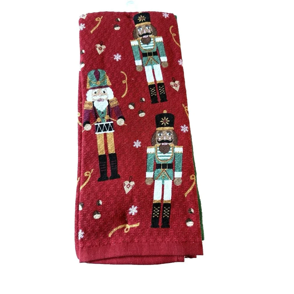 Martha Stewart Christmas Nutcracker Dish Kitchen Towels Set of 3 Red 16x28